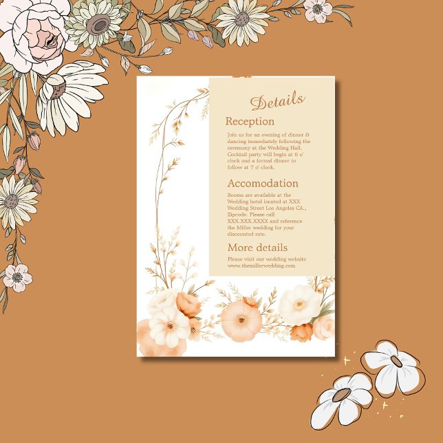 Cartão De Informações Casamento rústico Elegante Beige Floral (Criador carregado)