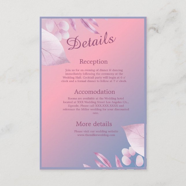 Cartão De Informações casamento sakura flor de cerejeira pastel (Frente)