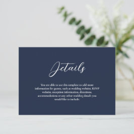 Cartão De Informações Casamento Simples Azul e Branco do Marinho Elegant