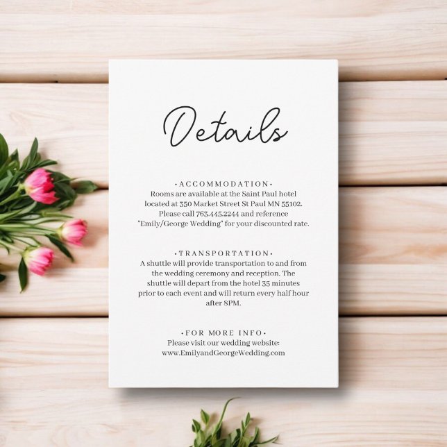 Cartão De Informações Casamento Simples Chic Negra E Branca Moderno Eleg (Criador carregado)