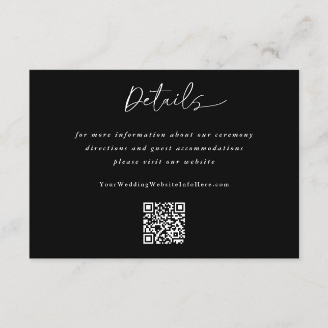 Cartão De Informações Casamento Simples Código QR Detalhes Caligrafia Mo (Frente)