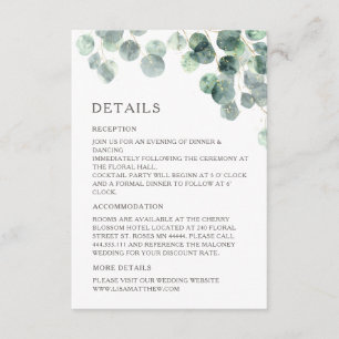 Cartão De Informações Casamento Simples com Folhagem em Aquarela
