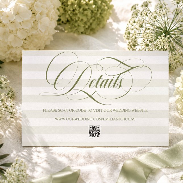 Cartão De Informações Casamento Simples com Listras Verdes (Criador carregado)