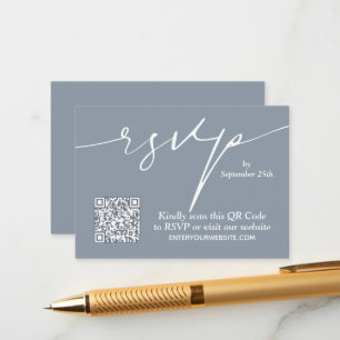 Cartão De Informações Casamento Simples de Código QR Azul Dusty