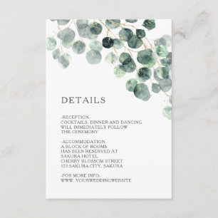 Cartão De Informações Casamento Simples de Folhagens com Aquarela