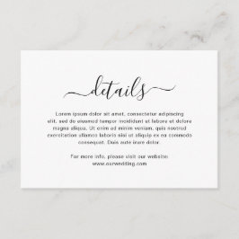 Cartão De Informações Casamento Simples de Script Elegante Preto e Branc