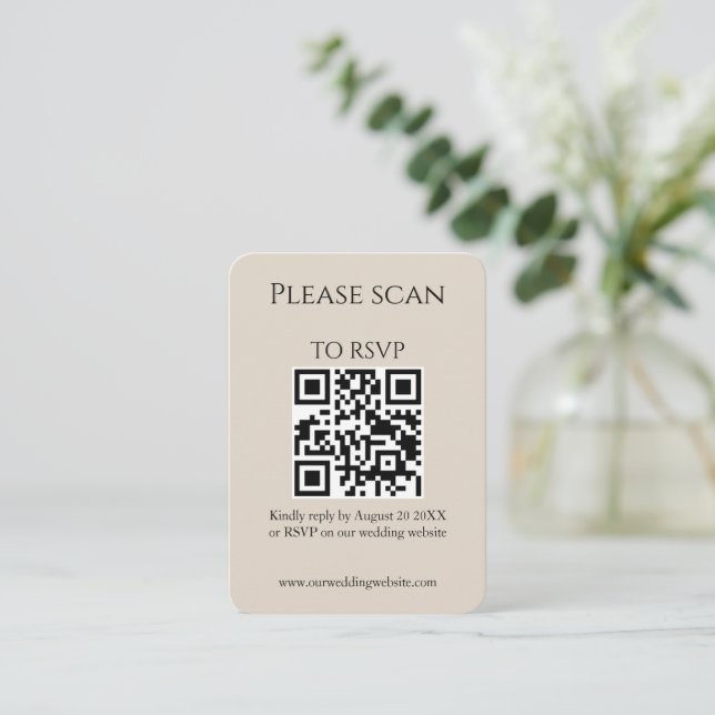 Cartão De Informações Casamento simples e moderno de código QR e RSVP (Em pé/Frente)