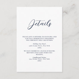 Cartão De Informações Casamento Simples Elegante Azul Naval e Branco