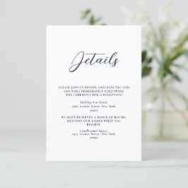 Cartão De Informações Casamento Simples Elegante Azul Naval e Branco