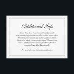 Cartão De Informações Casamento Simples Preto e Branco Elegante<br><div class="desc">Cartão de gabinete de casamento do estilo tradicional, com um design simples em preto e branco clássico, com os detalhes de seu convidado em um roteiro elegante cercado por uma fronteira. A cor pode ser alterada para qualquer cor desejada clicando no botão "personalizar". Este Cartão de Enclosure de Casamento com...</div>