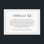 Cartão De Informações Casamento Simples Preto e Branco Elegante<br><div class="desc">Cartão de gabinete de casamento do estilo tradicional, com um design simples em preto e branco clássico, com os detalhes de seu convidado em um roteiro elegante cercado por uma fronteira. A cor pode ser alterada para qualquer cor desejada clicando no botão "personalizar". Este Cartão de Enclosure de Casamento com...</div>