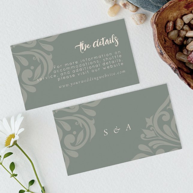 Cartão De Informações Casamento tema damasco Clássico Elegante Terra (Criador carregado)