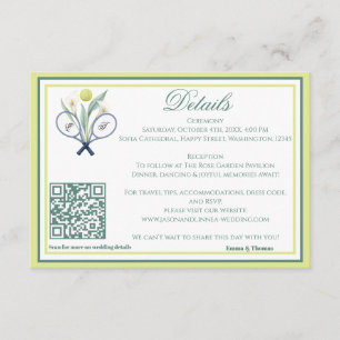 Cartão De Informações Casamento Tenniscore Tema Ténis Cor Verde Lima 