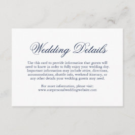 Cartão De Informações Casamento Tradicional Azul-Marinho Formal Elegante