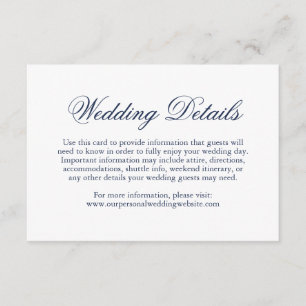 Cartão De Informações Casamento Tradicional Azul-Marinho Formal Elegante