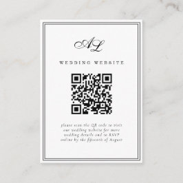 Cartão De Informações Casamento Tradicional Branco e Preto do Monograma 