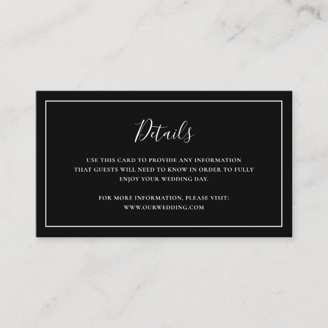 Cartão De Informações Casamento tradicional negro elegante (Frente)