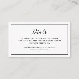 Cartão De Informações Casamento Tradicional Preto e Branco Elegante