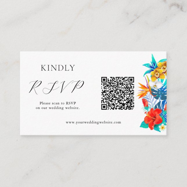 Cartão De Informações Casamento tropical QR RSVP (Frente)