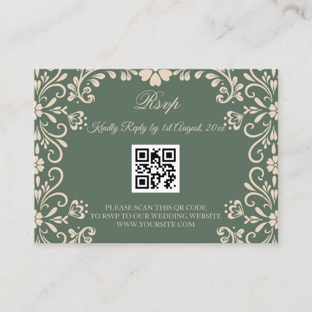 Cartão De Informações Casamento Verde Arte Mexicana Rsvp (Frente)