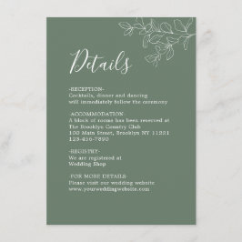 Cartão De Informações Casamento Verde De Sage, Plantação Botânica Minima
