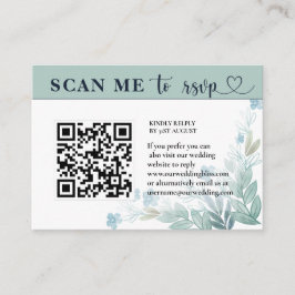 Cartão De Informações Casamento Verde e Branco do Código QR de RSVP Mode