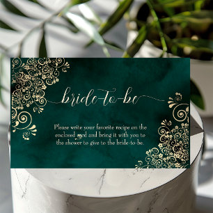 Cartão De Informações Casamento Verde Esmeralda com Ondulações Douradas