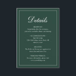 Cartão De Informações Casamento Verde Formal Tradicional Florestal Elega<br><div class="desc">Cartão de cerimônia verde da floresta do estilo tradicional com um design simples com "Detalhes" em um dentro de caligrafia elegante de uma fronteira fina. O modelo permite que você compartilhe informações importantes sobre seu dia especial. Este design clássico é perfeito para um casamento formal.</div>
