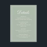 Cartão De Informações Casamento Verde Formal Tradicional Sage<br><div class="desc">Cartão de cerimônia de casamento verde de sábio do estilo tradicional com um design simples com "Detalhes" em um dentro de caligrafia elegante de uma fronteira fina. O modelo permite que você compartilhe informações importantes sobre seu dia especial. Este design clássico é perfeito para um casamento formal.</div>
