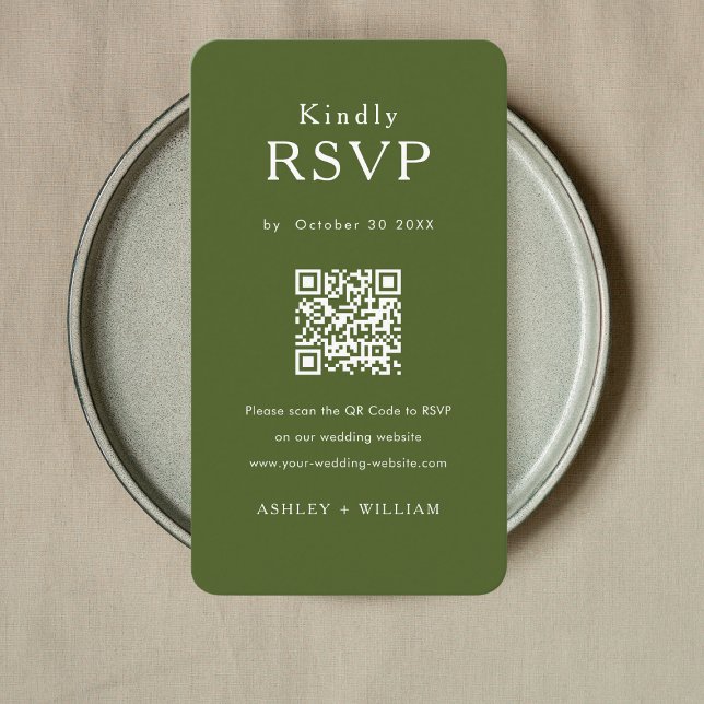 Cartão De Informações Casamento Verde Mínimo Romântico Rsvp Qr Code Moss (Criador carregado)