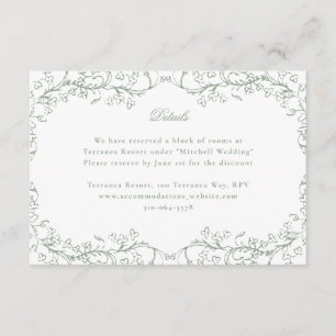 Cartão De Informações Casamento Verde Romântico Chinoiserie Antique Sage