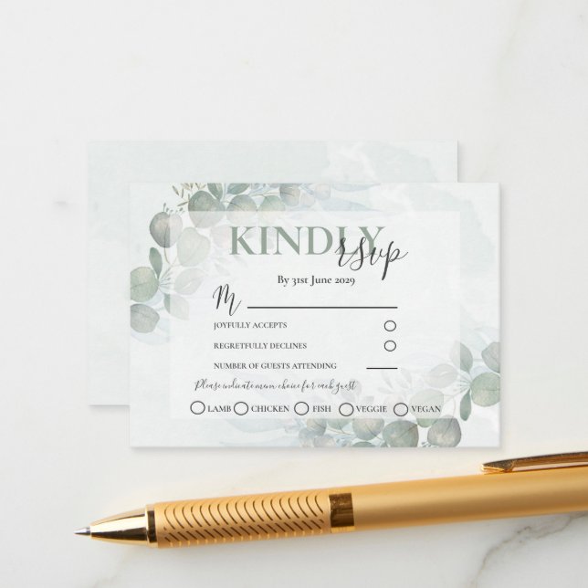 Cartão De Informações Casamento Verde RSVP Rustic Eucalyptus Sage (Frente/Verso In Situ)