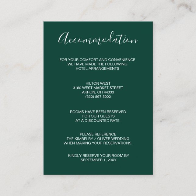 Cartão De Informações Casamento Verde Simples e Moderno (Frente)