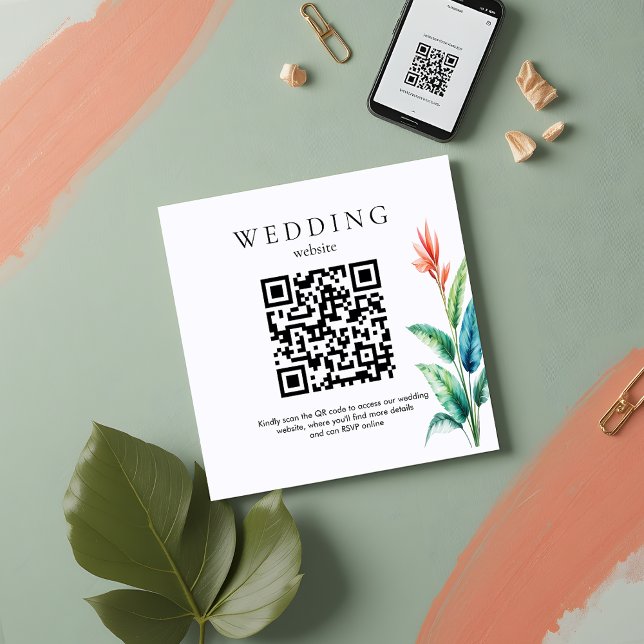 Cartão De Informações Casamento Verde Tropical Website QR Code RSVP (Criador carregado)