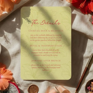 Cartão De Informações Casamento Vibrante com Padrão de Hibisco Tropical