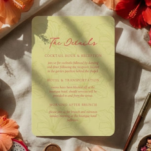 Cartão De Informações Casamento Vibrante com Padrão de Hibisco Tropical