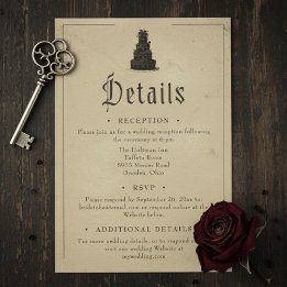 Cartão De Informações Casamento Vintage Gótico Preto Toile Bege