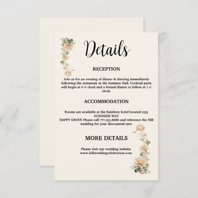 Cartão De Informações Casamento vintage Lótus (Frente/Verso)