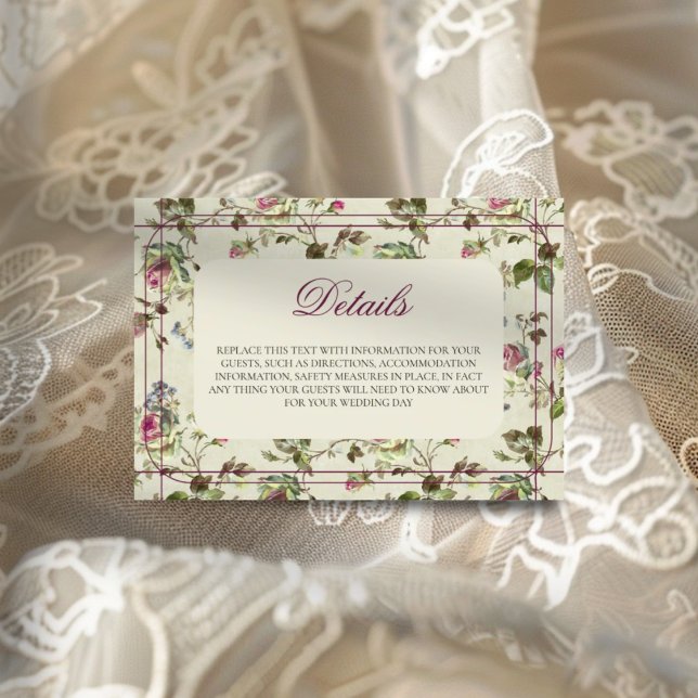 Cartão De Informações casamento vintage rosa (Criador carregado)