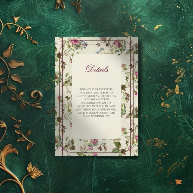 Cartão De Informações casamento vintage rosa (Criador carregado)