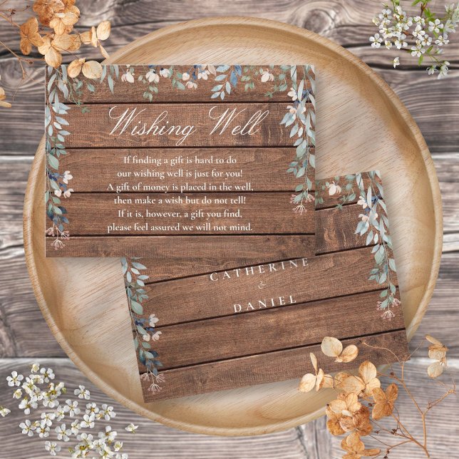Cartão De Informações Cascata Floral de Madeira Rústica Poço de Desejos  (Rustic Wood Floral Cascade Wishing Well Wedding Enclosure Card)