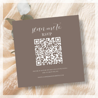 Cartão De Informações Castanho | Código QR de RSVP de Casamento