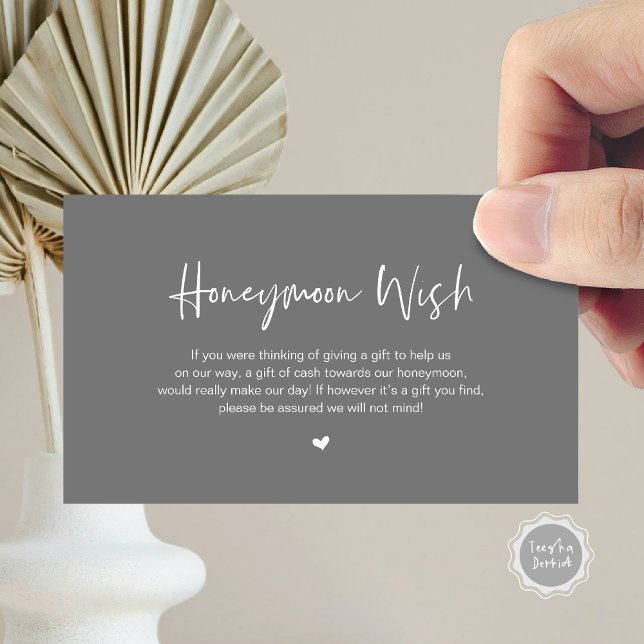Cartão De Informações Casual Elegance Weding Honeymoon Wish (Honeymoon Wish Enclosure Card, in Modern minimal, casual elegance script, cash fund, in Dark Grey)