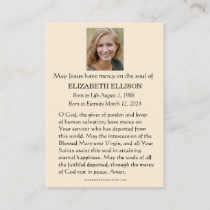 Cartão De Informações Católico Bem-Aventurada Maria Madona Memorial Fune