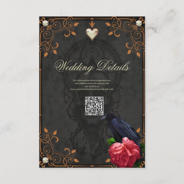 Cartão De Informações Caveira Gótica e Raven. (Frente)