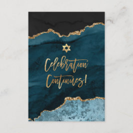 Cartão De Informações ✡ Celebração de Mitzvah! Aquarela Ágata Azul Turqu