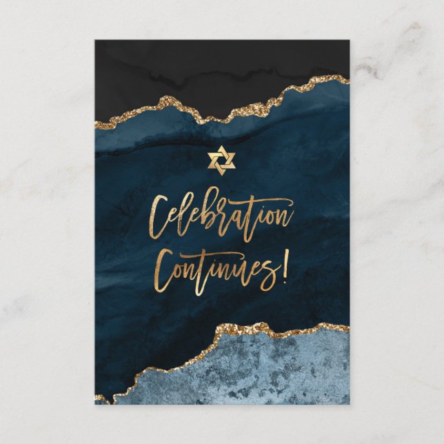 Cartão De Informações ✡ Celebração Mitzvah! Aquarela Ágata Azul Esquisto (Frente)
