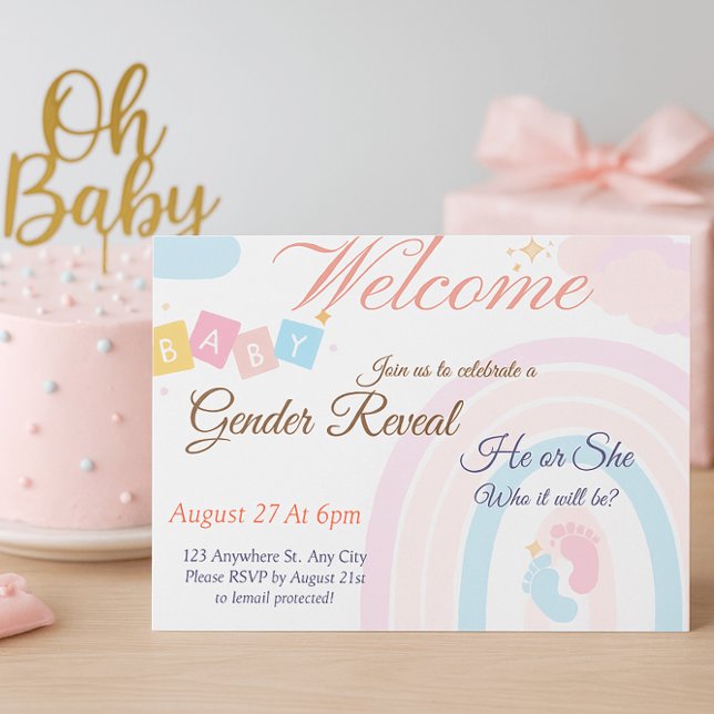 Cartão De Informações Celebrate Your Baby Shower in Pure Joy | Pastel (A Sweet Gender Reveal Keepsake for Parents | Pastel Rainbow Baby Card)