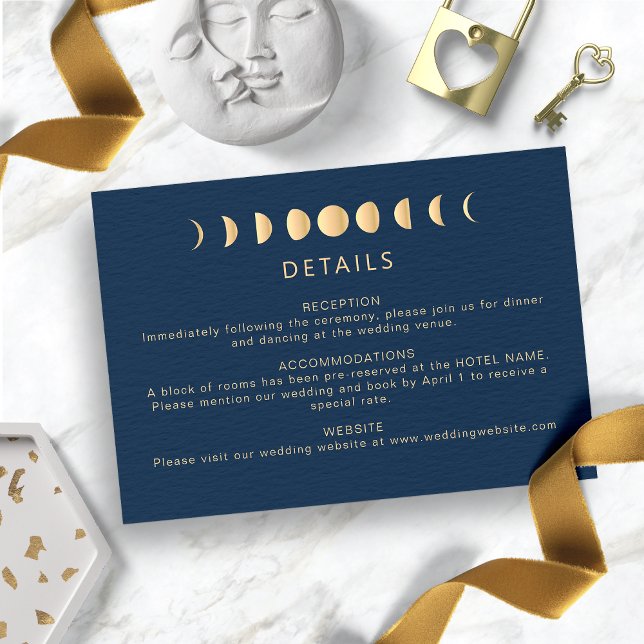 Cartão De Informações Celestial Wedding (Navy Blue and Gold Celestial Wedding Enclosure Card
)