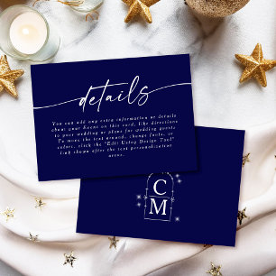 Cartão De Informações Celine • Detalhes de Casamento Azul Escuro com Mon